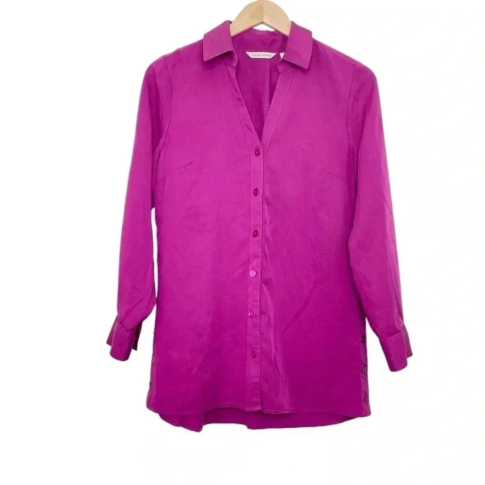 Soft Surroundings Pink Button Front Chambray Shirt XS